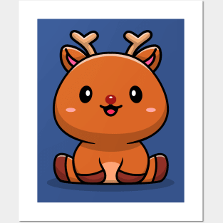 Cute Baby Deer Cartoon Vector Icon Illustration Posters and Art